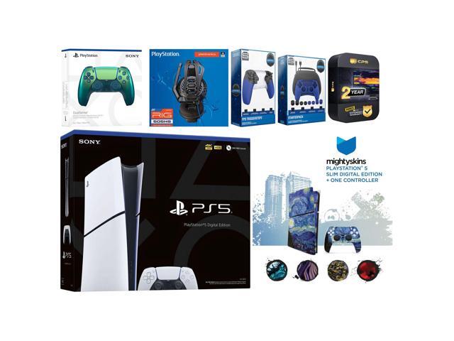 Sony Playstation 5 Slim Digital with Extra Chroma Teal Controller, Plantronics Headset, Gamer Kit, Trigger Kit and MightySkins Decal Voucher + 2...