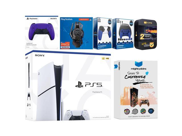 Sony Playstation 5 Slim Disc with Extra Galactic Purple Controller, Plantronics Headset, Gamer Kit, Trigger Kit and MightySkins Decal Voucher + 2...