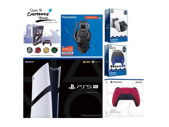 Sony Playstation 5 Pro Bundle with Extra Cosmic Red Controller, Plantronics Headset, Pro Gamer Kit, Dual Charge Dock and MightySkins Decal Voucher...