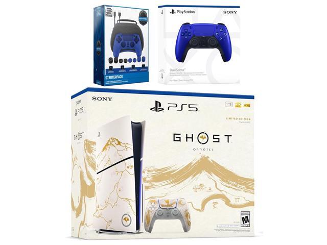 Sony PlayStation 5 Ghost of Yotei Disc Bundle + Extra Controller, Accessory Kit - Cobalt Blue