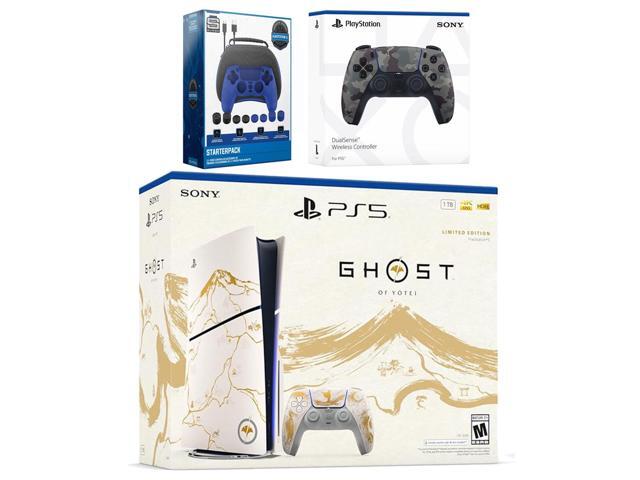 Sony PlayStation 5 Ghost of Yotei Disc Bundle + Extra Controller, Accessory Kit - Gray Camo