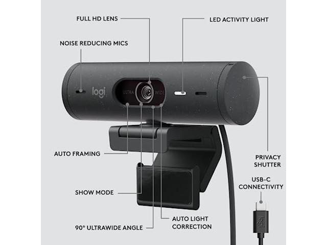 Logitech - Brio 505 Full HD Webcam with Auto Light Correction, Auto-Framing, Works with Microsoft Teams, Zoom, Google Meet - Graphite - image 9