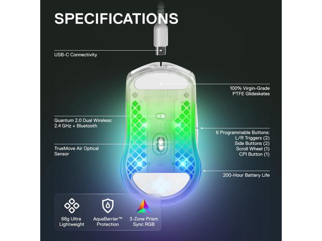 SteelSeries - Aerox 3 Super Light Honeycomb Wireless RGB Optical Gaming Mouse - Wireless - Ghost Edition - image 10