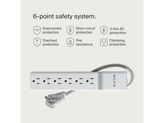 Belkin 6-Outlet Surge Protector Power Strip, 6ft Cord, 360° Rotating Plug - 1080 Joules Protection