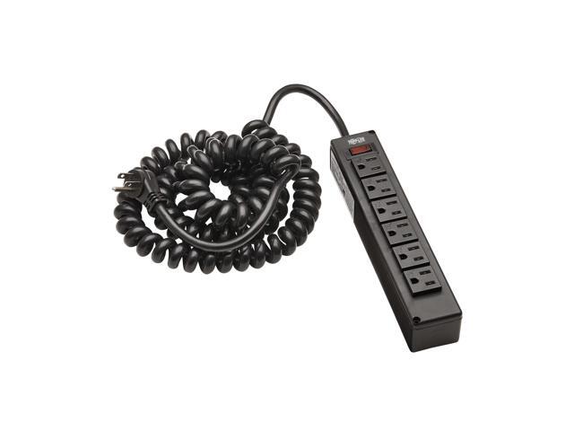 Tripp Lite SafeIT 6-Outlet Surge Protector 10 ft. Spiral Cord Black TLP610COILAM