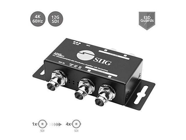 SIIG 1x4 12G SDI Splitter, Distribution Amplifier, 4K60 12G/6G/3G/HD/SD-SDI, TAA Compliant, ESD Protection, Premium Metal Housing, Wall-mountable...