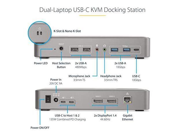 StarTech Dual-Laptop USB-C KVM Docking Station 129NUSBCKVMDOCK