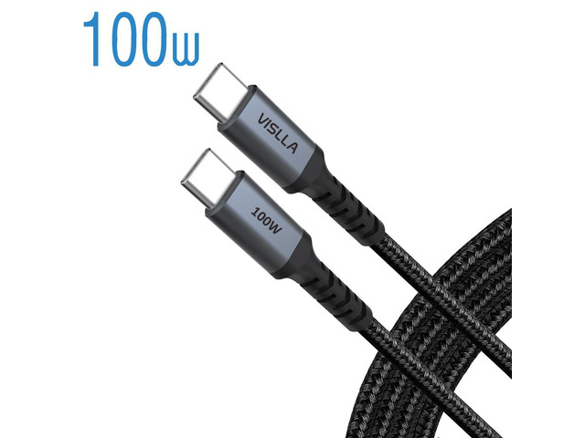 VISLLA 100W USB C to USB C Cable,6.6ft,Type C PD QC 5A Super Fast Charging Cable Nylon Braided Cord Compatible with MacBook Pro,iPad Pro 2020,2021,...