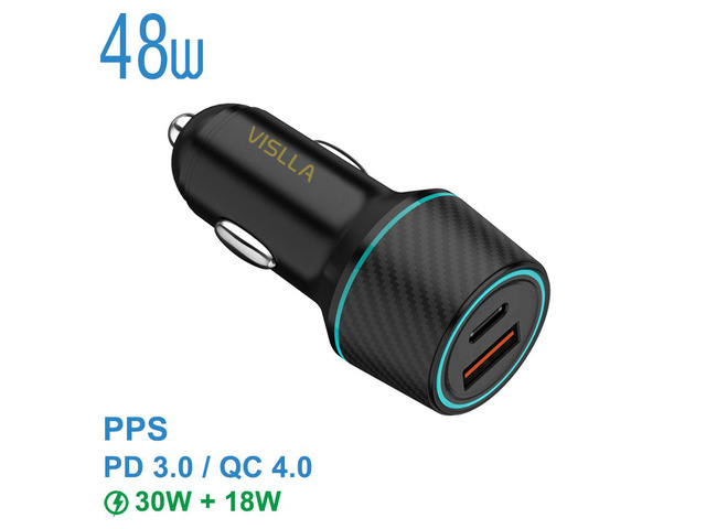 Car Charger, VISLLA 48W Dual Port USB C Fast Adapter PD3.0 & QC 4.0 Quick Charge 3.0 auto car accessories Compatible with iPhone 14 13 12 11 X...