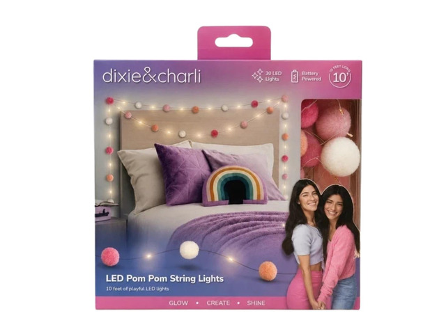 Dixie & Charli LED Pom Pom String Lights 10ft 30 LEDs Battery Powered Bedroom Decor