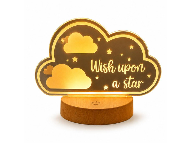 Moon and Stars Wish Upon a Star Night Light Battery Powered Wooden Base Bedroom Room Decor
