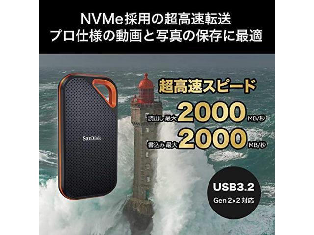 SanDisk SSD External 4TB USB 3.2 Gen 2x2 Up to 2000MB / sec Drip-proof and dust-proof SDSSDE81-4T00-GH25 Extreme Pro Portable SSD V2 Eco Package