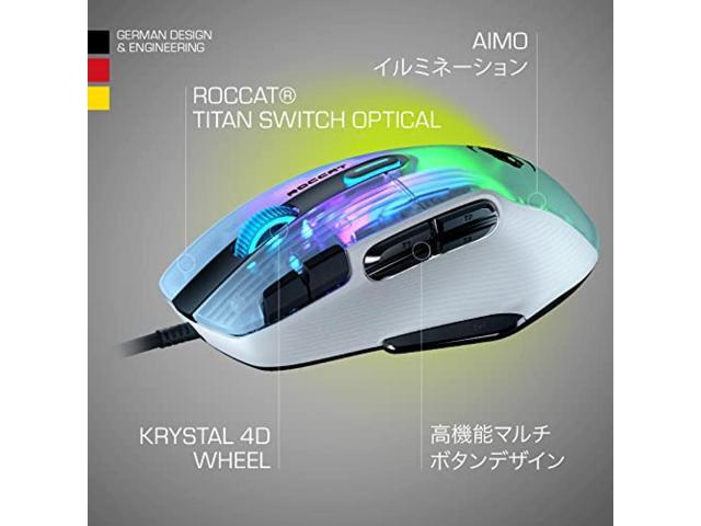 roccat kone xp pc gaming mouse with 3d aimo rgb lighting, 19k dpi optical sensor, 4d krystal scroll wheel, multi-button design, wired computer...