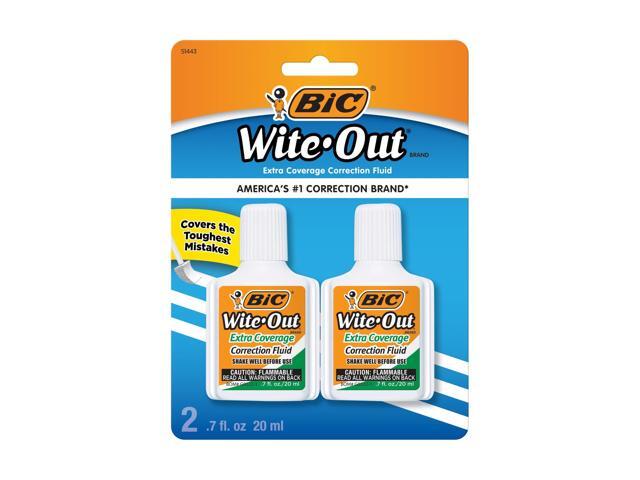 BIC Wite-Out Extra Coverage Correction Fluid, 20 mL Bottles, White, Pack Of 2