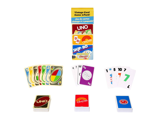 Vintage Card Games 3-Pack Set with Classic UNO, O'NO 99 and Skip-Bo