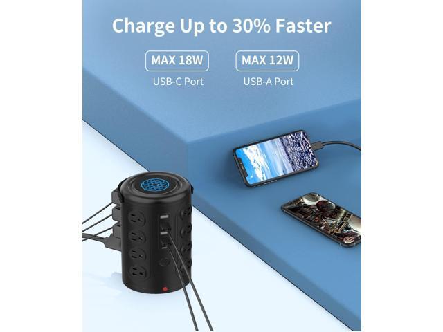 Wireless Charging Power Strip Surge Protector,Power Strip Tower with 16 Widely Spaced AC Outlets,2300 Joules Surge Protector with 1 USB C & 4 USB A...