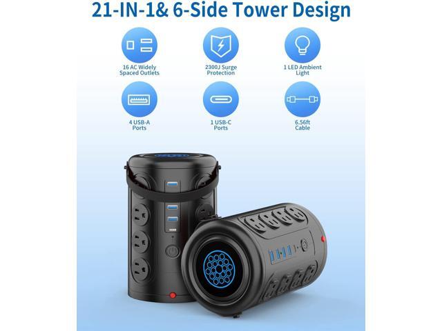 Wireless Charging Power Strip Surge Protector,Power Strip Tower with 16 Widely Spaced AC Outlets,2300 Joules Surge Protector with 1 USB C & 4 USB A...