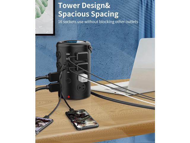 Wireless Charging Power Strip Surge Protector,Power Strip Tower with 16 Widely Spaced AC Outlets,2300 Joules Surge Protector with 1 USB C & 4 USB A...