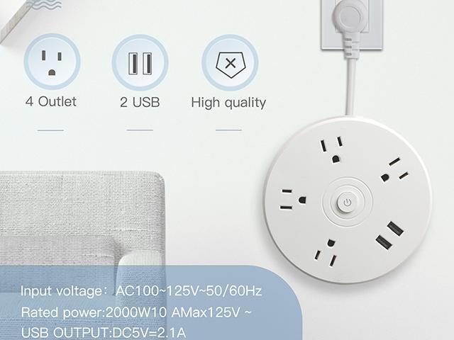 Power Strip with 4 Sockets Dual USB Ports, 5.9 ft Extension Cord Flat Plug, Overload Protection Indoor Desk Charging Station, Mountable Compact...