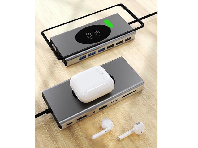 USB C Docking Station for Laptop 10W Wireless charger,15-in-1 Dock 4K Display Hub with HDMI, VGA, 3xUSB 3.0, 4xUSB 2.0,Audio,PD,...