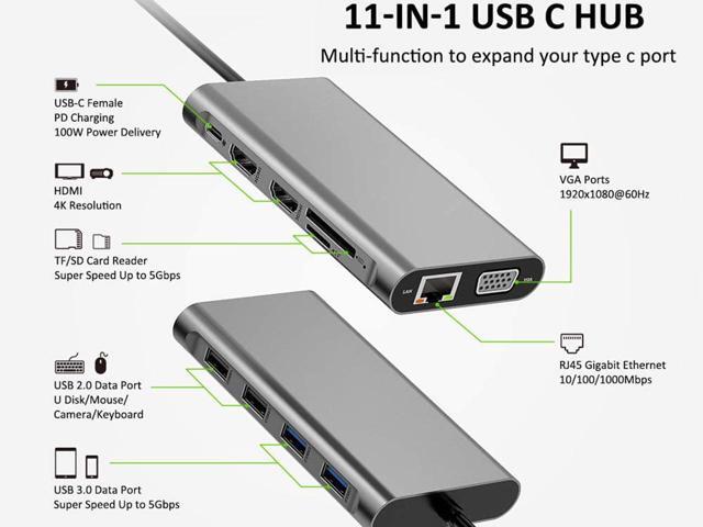 Thunderbolt 3 USB-C 8K Docking Station Dual 4K Docking Station 100W Charging Triple Display Port 1xUSB-C, 2xUSB 2.0, 2xUSB 3.0, VGA,Ethernet, VGA,...