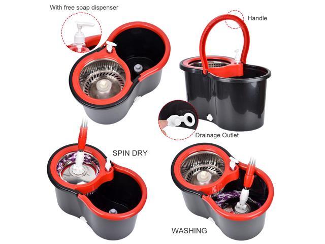Mop and Bucket with Wringer Set Microfiber Spin Mop with Bucket and Dual Mop Heads Self Wringing 360° Spinning Mop