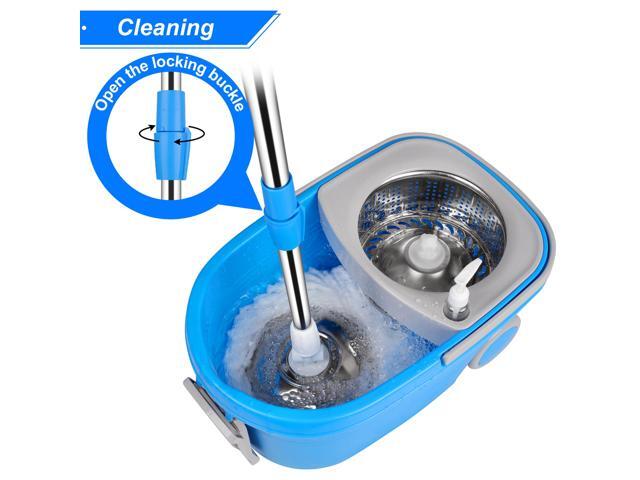 Update Large Rotary Mop And Bucket System, Microfiber Rotary Mop Bucket Wringer For Floor, Three Replacement Mop Heads and Four Section Rods, Blue
