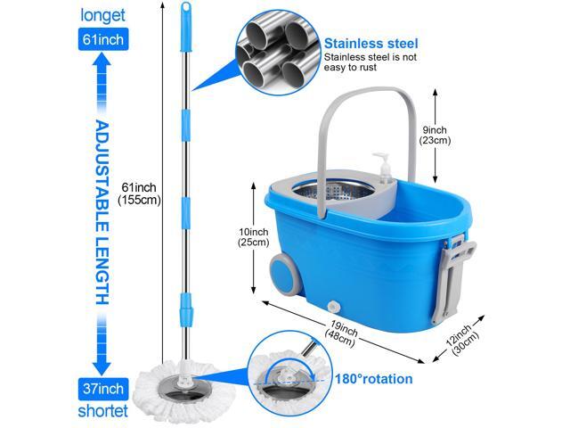Update Large Rotary Mop And Bucket System, Microfiber Rotary Mop Bucket Wringer For Floor, Three Replacement Mop Heads and Four Section Rods, Blue