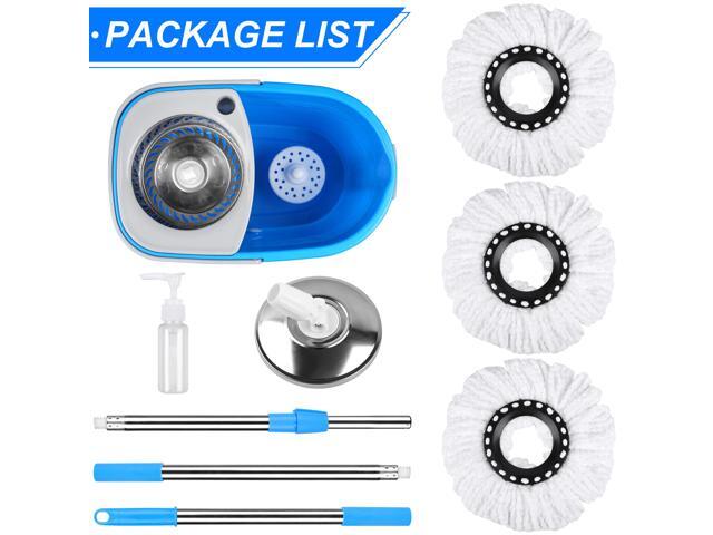 Update Large Rotary Mop And Bucket System, Microfiber Rotary Mop Bucket Wringer For Floor, Three Replacement Mop Heads and Four Section Rods, Blue