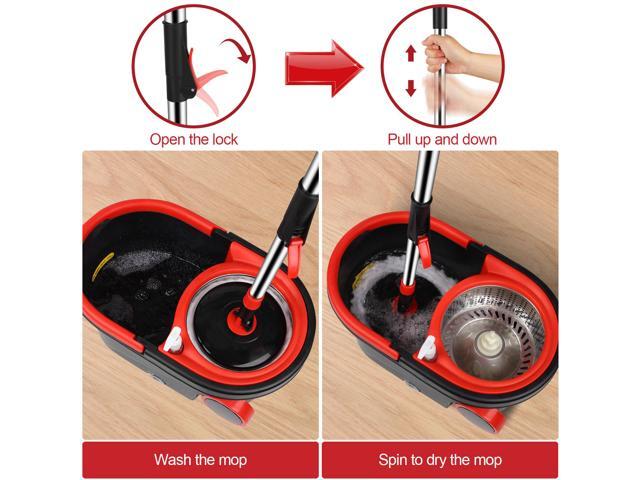 Plus 61' Extended 360° Swivel Spin Mop and Bucket System with 3 Microfiber Mop Heads & Four Sections of Rod for Indoor & Outdoor, Portable Carrying...