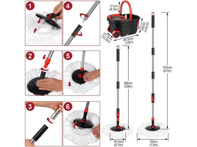 Plus 61' Extended 360° Swivel Spin Mop and Bucket System with 3 Microfiber Mop Heads & Four Sections of Rod for Indoor & Outdoor, Portable Carrying...