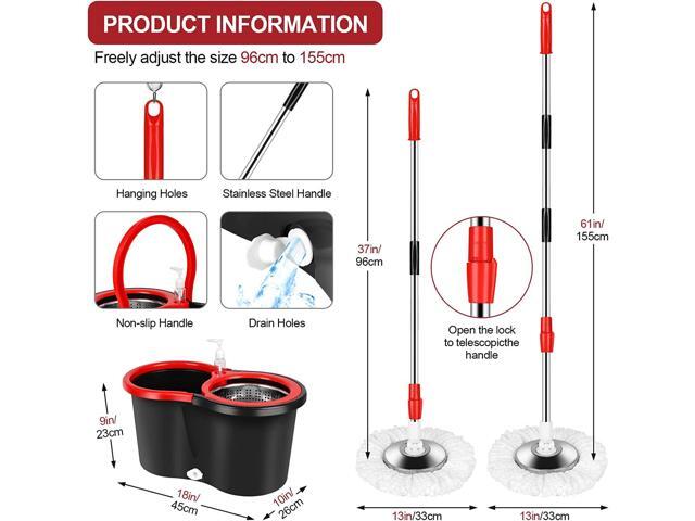 H BOP Spin Mop Bucket System EasyWring 360° Head Easy Spin Dry Floor Mop Bucket 3x Mop Head Microfiber