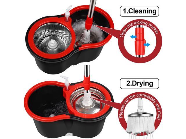 H BOP Spin Mop Bucket System EasyWring 360° Head Easy Spin Dry Floor Mop Bucket 3x Mop Head Microfiber
