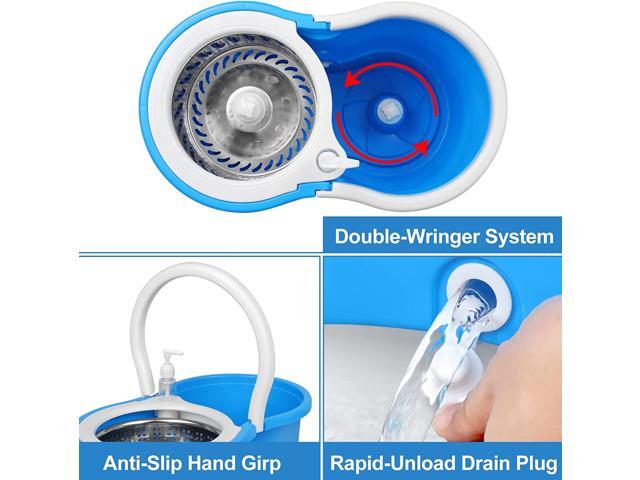 BOP 360 Spinning Microfiber Spin Mop & Bucket Floor Cleaning System Stainless Steel Wringer Set Plus 3 Replacement Head Refills for Home Cleaning...
