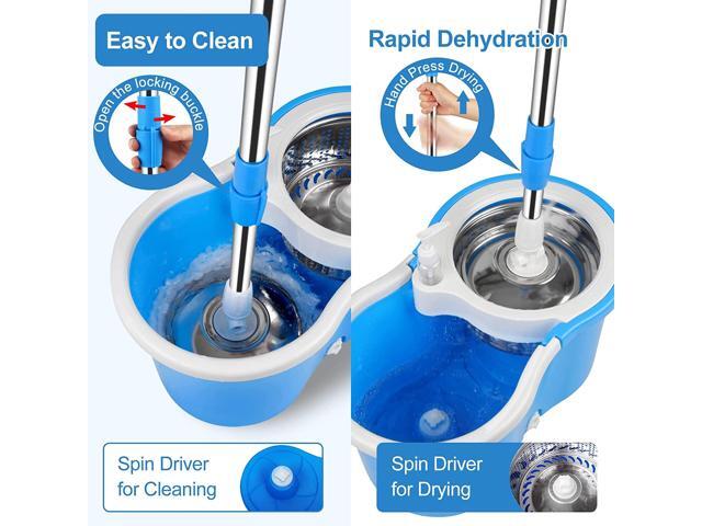 BOP 360 Spinning Microfiber Spin Mop & Bucket Floor Cleaning System Stainless Steel Wringer Set Plus 3 Replacement Head Refills for Home Cleaning...
