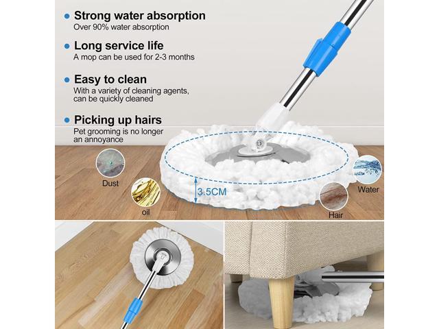 BOP 360 Spinning Microfiber Spin Mop & Bucket Floor Cleaning System Stainless Steel Wringer Set Plus 3 Replacement Head Refills for Home Cleaning...