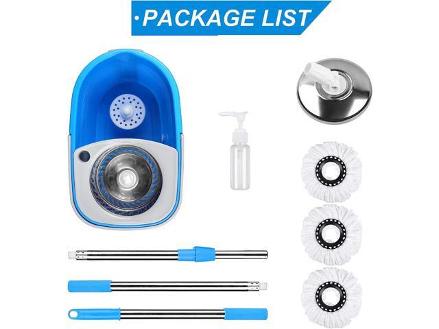 BOP Mop Bucket with Wringer Set, Extended Stainless Steel Handle, 3 Microfiber Replacement Spin Mop Head Refills, 2 Wheels for Household Cleaning,Blue