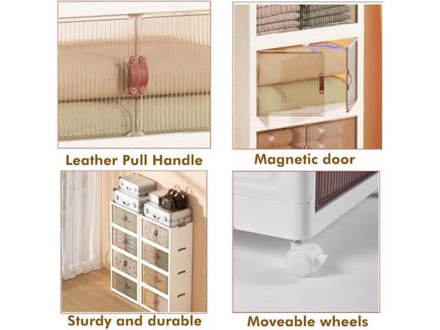 3 Pack Collapsible Storage Cabinet Box Organizers & Storage Containers w/ Wheels