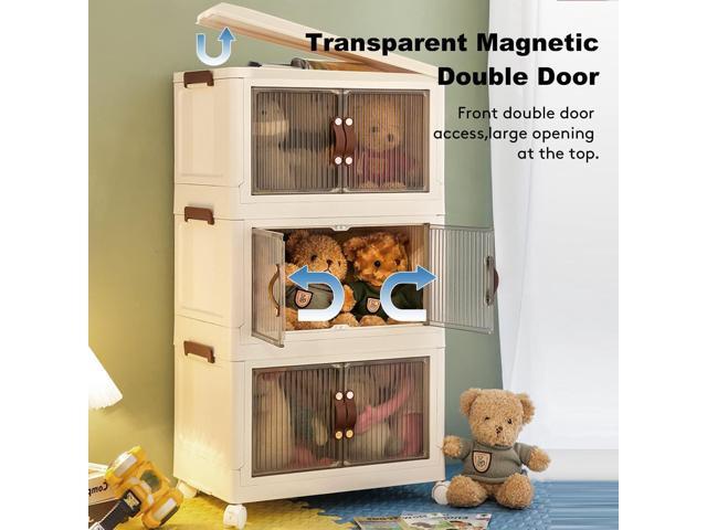 3 Pack Collapsible Storage Cabinet Box Organizers & Storage Containers w/ Wheels
