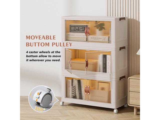 3 Pack Collapsible Storage Cabinet Box Organizers & Storage Containers w/ Wheels
