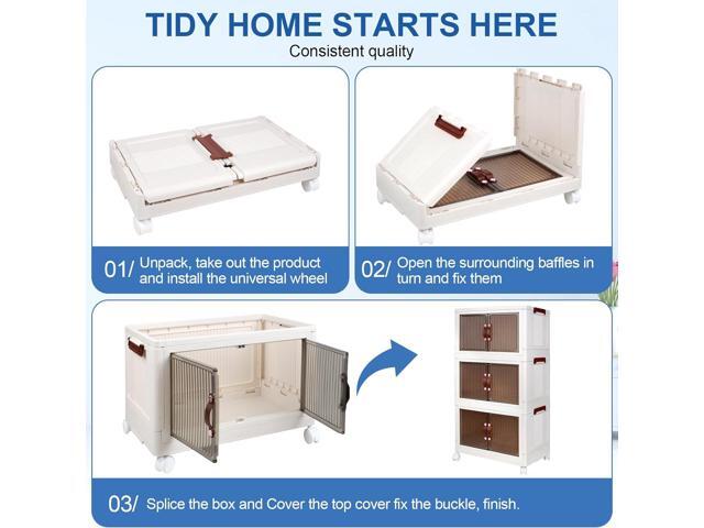 H BOP 3 Collapsible Storage Cabinet Box Organizers & Storage Containers w/ Wheels