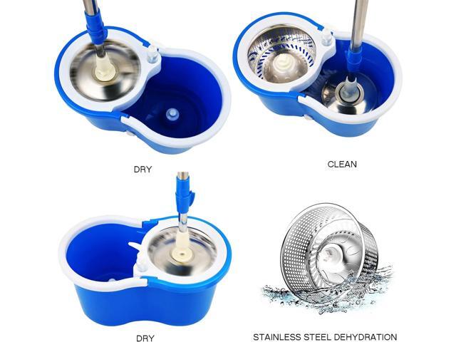 H BOP Mop and Bucket with Wringer Set,360° Spin Mop and Bucket on Wheels and 3 Microfiber Mop Refills, Stainless Steel 61' Extended Handle Spinning...