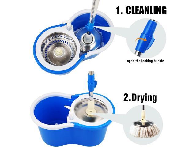 H BOP Mop and Bucket with Wringer Set,360° Spin Mop and Bucket on Wheels and 3 Microfiber Mop Refills, Stainless Steel 61' Extended Handle Spinning...