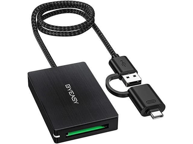 BYEASY XQD Card Reader Adapter, Aluminum USB 3.0 XQD Memory Card Reader/Writer via USB 3.1 and USB C Ports with Braided Cable for Sony G/M Series.