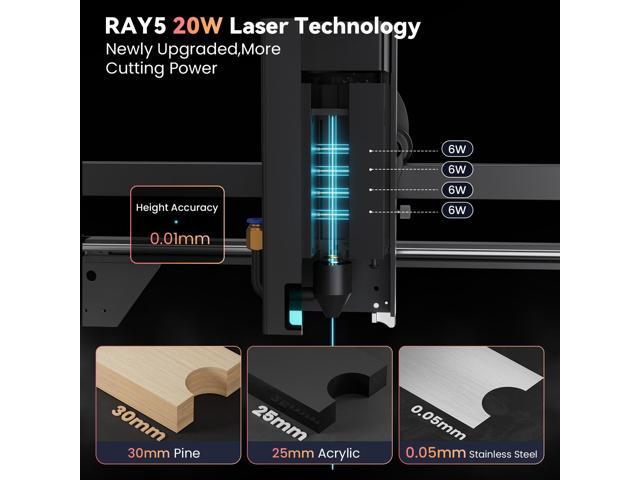 Longer RAY5 Laser Engraver 130W, Higher Accuracy Laser Engraver 20W Output Power, 3.5'Touch Screen APP Offline Control, DIY Engraver Tool for...