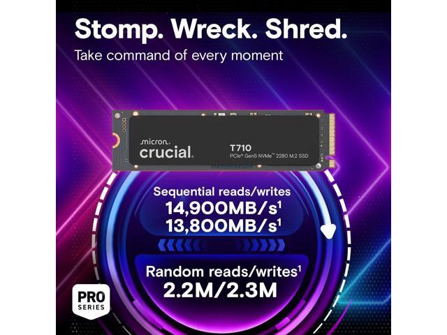 Crucial T710 PCIe Gen5 NVMe 2TB SSD, Up to 14,900 MB/s, Laptop & Desktop Compatible (PC), for Creatives and Hardcore Gamers, Solid State Drive,...