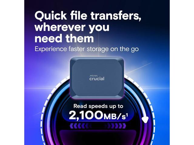 Crucial X10 2TB Portable SSD, Up to 2,100MB/s, USB 3.2 USB-C, External Solid State Drive, Compatible with Windows, Mac & Android, Durable Storage...