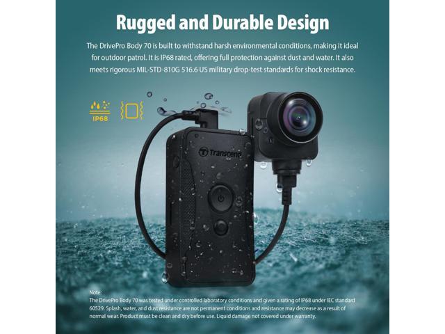 Transcend DrivePro Body Camera 70 QHD 1440p IP68 MIL-STD-810G with Built-in 64GB Memory, 9-Hour Battery Life and Tethered Camera, Modle TS64GDPB70A