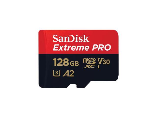 SanDisk 128GB Extreme PRO microSD UHS-I Card with Adapter C10, U3, V30, A2, 200MB/s Read 90MB/s Write SDSQXCD-128G-GN6MA