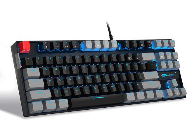 75% Mechanical Gaming Keyboard with Red Switch, MageGee LED Blue Backlit Keyboard, 87 Keys Compact TKL Wired Computer Keyboard for Windows Laptop.